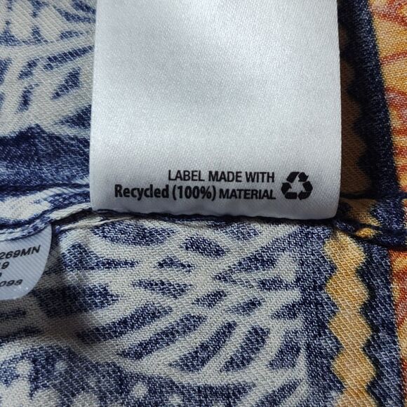 Tasso Elba Men's Silk-Blend Short Sleeve Button-Up Shirt Blue White Orange Sz L - Picture 9 of 11